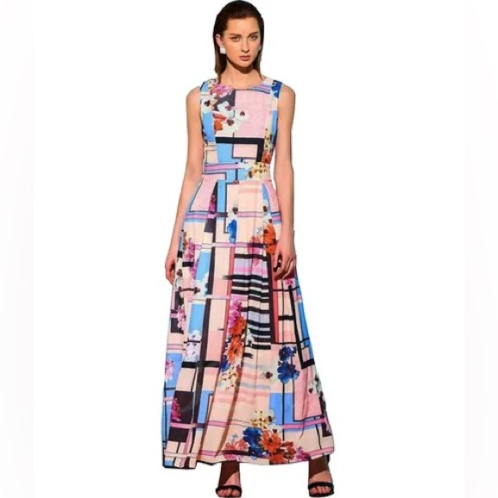 Floryday Multicolor Abstract Floral Maxi Dress Women’s Small